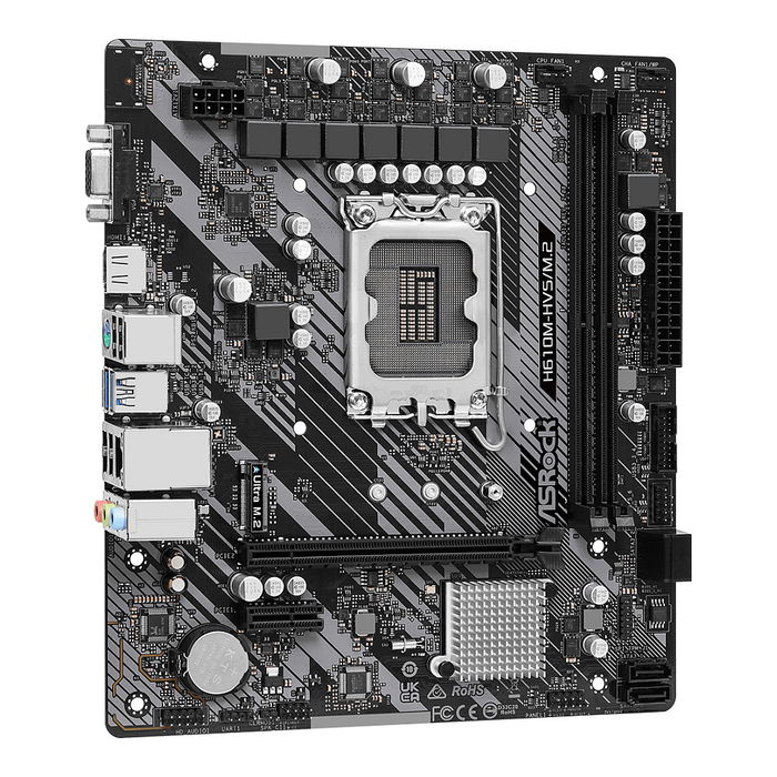 ASRock H610M-HVS/M.2 R2.0 Placa Base Intel H610 LGA 1700 para Core i3/i5/i7, DDR4, Micro ATX, 2 Ranuras DIMM