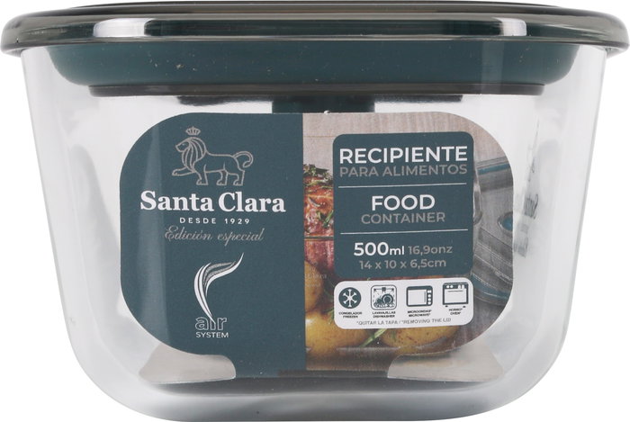 Inde Fuente Rectangular con Tapa Hermética y Válvula 500M, 10 x 6.5 x 14 cm (4 Unidades)