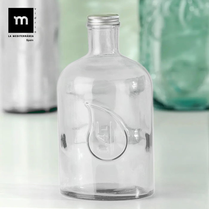 La Mediterranea Botella de Vidrio con Tapa de Metal 1.4L - 11.4 x 11.4 x 23.1 cm (12 Unidades)