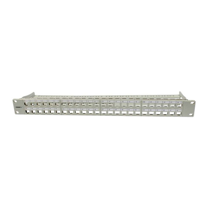 Synergy21 Panel de parches Keystone, soporte modular para 48x módulo TP, 1HE, gris claro Synergy21 Panel de parches Keystone, soporte modular para 48x módulo TP, 1HE, gris claro