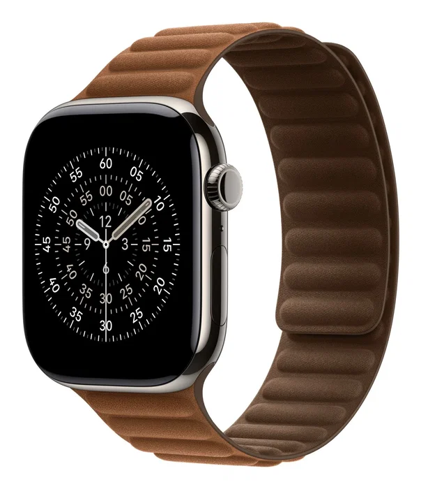 Apple MGDF4ZM/A Correa para Apple Watch 44/45/46/49 mm, eslabones magnéticos S/M color Caramelo, band de poliéstergarmenes