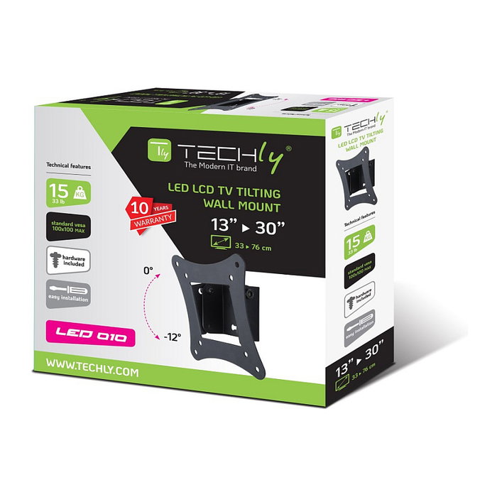 Techly ICA-LCD-900 Soporte de pared para TV LED/LCD de 33-76 cm (13-30") hasta 15 kg, color negro