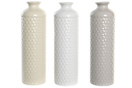 DKD Home Decor Jarrón Dolomite Geométrico Surtido de 3 piezas Gris y Blanco