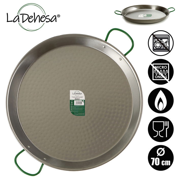 La Dehesa Paellera Pulida 70 cm Acero Pulido 30 Raciones Apta Gas y Leña (Set de 2)