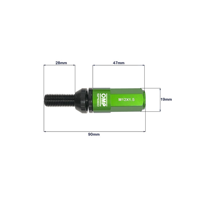 Omp Juego de 20 Tornillos con Protector de Aluminio M12x1.5 Verde