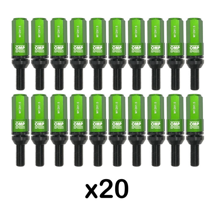 Omp Juego de 20 Tornillos con Protector de Aluminio M12x1.5 Verde