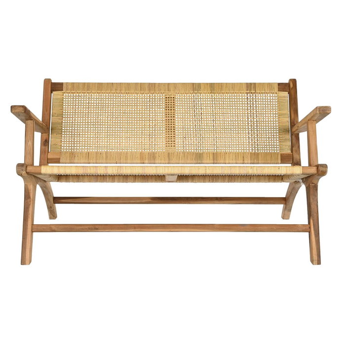DKD Home Decor Banco de Teca y Ratán Marrón 120x76x68