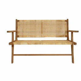 DKD Home Decor Banco de Teca y Ratán Marrón 120x76x68