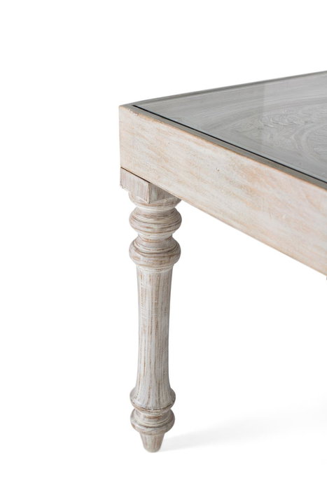 GINER Y COLOMER Mesa de Comedor Rectangular de Madera de Mango con Cristal Tallada a Mano 220 cm, Blanco Decapé