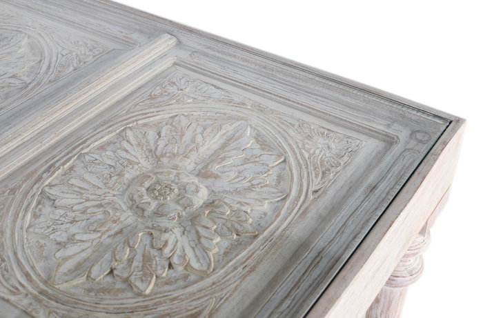 GINER Y COLOMER Mesa de Comedor Rectangular de Madera de Mango con Cristal Tallada a Mano 220 cm, Blanco Decapé