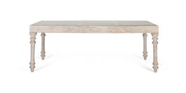 GINER Y COLOMER Mesa de Comedor Rectangular de Madera de Mango con Cristal Tallada a Mano 220 cm, Blanco Decapé