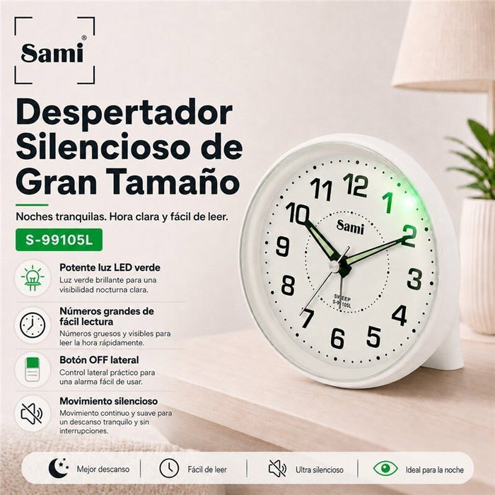 SAMI Despertador Sami Grande con Números Rojos y Luz