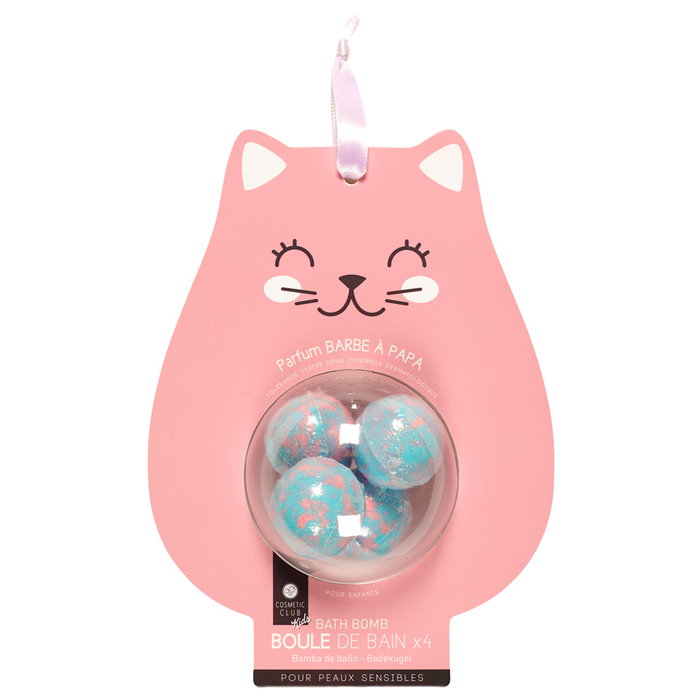 Cosmetic Club Juego de 4 Bombas de Baño Infantiles Kawaii Animales Surtidos Algodón de Azúcar Malvavisco