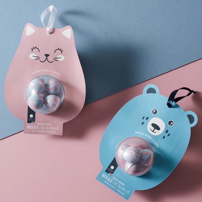 Cosmetic Club Juego de 4 Bombas de Baño Infantiles Kawaii Animales Surtidos Algodón de Azúcar Malvavisco