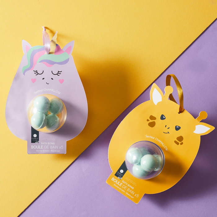 Cosmetic Club Juego de 4 Bombas de Baño Infantiles Kawaii Animales Surtidos Algodón de Azúcar Malvavisco