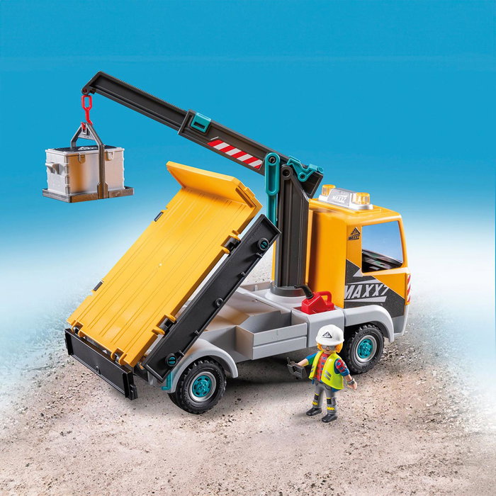 PLAYMOBIL 71750 Camión de Construcción con Grúa Action Heroes, Brazo Extensible Giratorio, Techo Desmontable, para +4 años