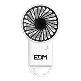 EDM Ventilador de Mano Recargable con Gancho Abatible, 3 Velocidades, Batería 400 mAh, USB-C, Autonomía 1h, Incluye Cable, Cinta para Colgar