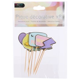 Party Time Juego de 8 Pinchos Decoración para Tartas, Postres y Aperitivos