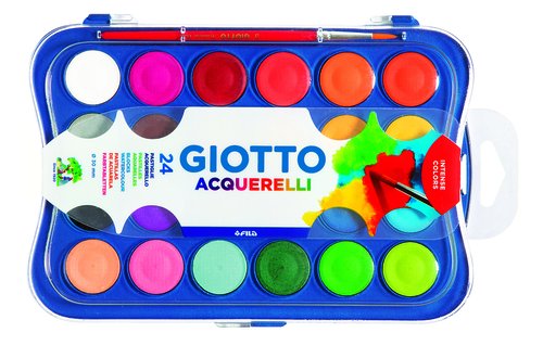 Giotto Estuche de 24 Acuarelas de 30 mm con Pincel Nº 3