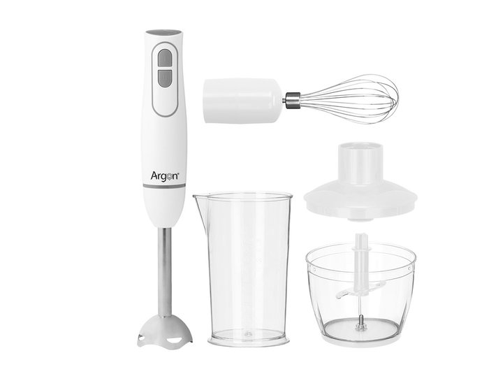 Argon Set Batidora Accesorios Blanca Gris 1000W con Jarra Triturador 500ml y Accesorios, Dimensiones 22 x 22 x 13.5 cm (Set de 6)