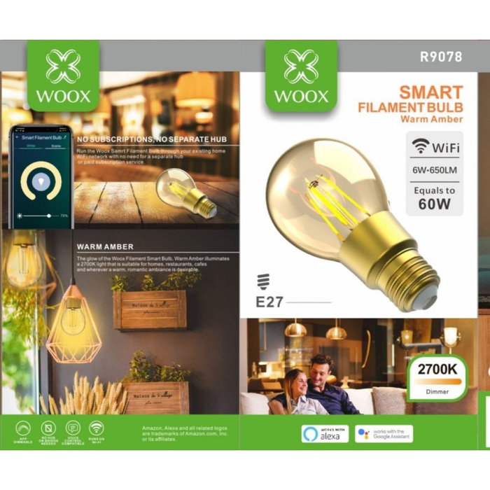 Woox Bombilla Inteligente Retro de Filamento WiFi 6W E27