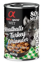 Alpha Spirit Albóndigas Pavo y Cilantro, Alimento Húmedo Completo para Perros Adultos, 6x400 gr