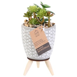 Home Deco Factory Planta Artificial en Maceta de Cemento con Patas de Madera