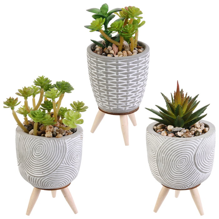Home Deco Factory Planta Artificial en Maceta de Cemento con Patas de Madera