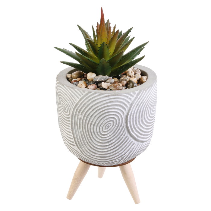 Home Deco Factory Planta Artificial en Maceta de Cemento con Patas de Madera