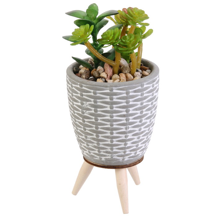 Home Deco Factory Planta Artificial en Maceta de Cemento con Patas de Madera
