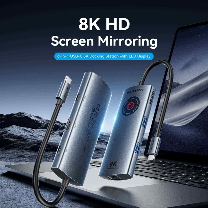 Vention Docking Station 6 en 1 TQZHB USB-C 8K Gris