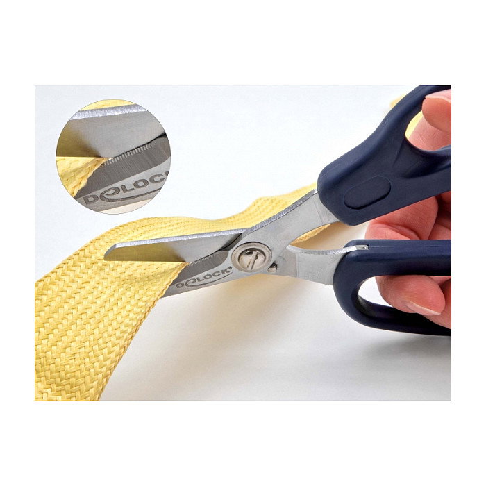 DeLOCK Tijeras de fibra de vidrio para fibras de aramida, Corte con forma, Color azul y plata, Acero, Para adulto, Oficina