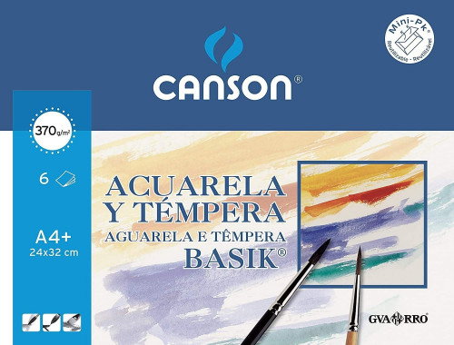 Canson Minipack Basik Papel para Acuarela y Témpera A4+ 370g