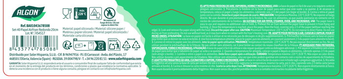 Inde Set 40 Papel Airfryer Redondo 20 cm (24 Unidades)