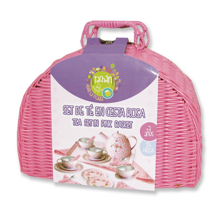 TACHAN Juego de Té en Cesta de Picnic Rosa