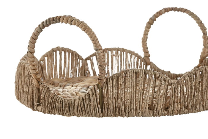 DKD Home Decor Set de 3 Bandejas de Jacinto de Agua y Yute Natural 44x44x14 cm
