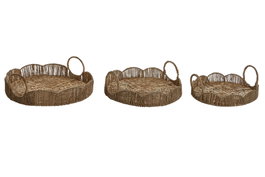 DKD Home Decor Set de 3 Bandejas de Jacinto de Agua y Yute Natural 44x44x14 cm