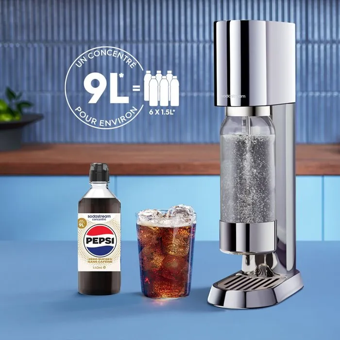 SodaStream Bebida Concentrada Pepsi Zero sin Cafeína, para Máquinas de Agua con Gas, Sabor Refresco, Pack de 6 x 440 ml (SOD7290122644234)