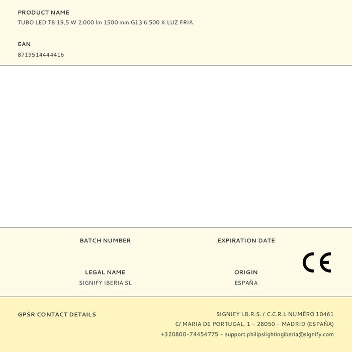 Philips Tubo LED T8 19.5W 2000 Lm 1500 mm Luz Fría 6500K