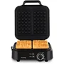H.Koenig GFX420 Máquina Compacta para Hacer Gofres, 1200 W, Temperatura Ajustable, Negra