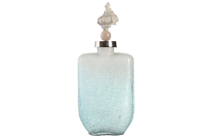 DKD Home Decor Jarrón de Cristal y Aluminio Concha Azul 9x16x36 cm DKD Home Decor Jarrón de Cristal y Aluminio Concha Azul 9x16x36 cm
