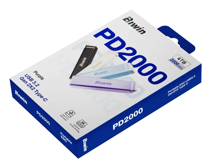 Biwin PD2000 SSD Externo 4 TB USB Tipo C USB 3.2 Gen 2x2 2000 MB/s, Color Púrpura