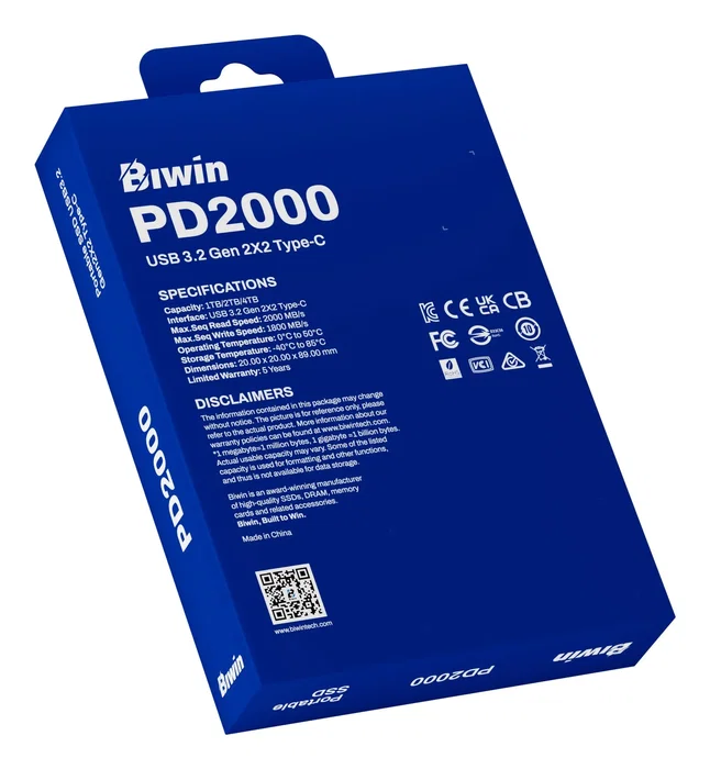 Biwin PD2000 SSD Externo 4 TB USB Tipo C USB 3.2 Gen 2x2 2000 MB/s, Color Púrpura