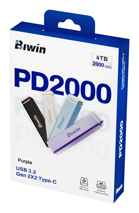 Biwin PD2000 SSD Externo 4 TB USB Tipo C USB 3.2 Gen 2x2 2000 MB/s, Color Púrpura