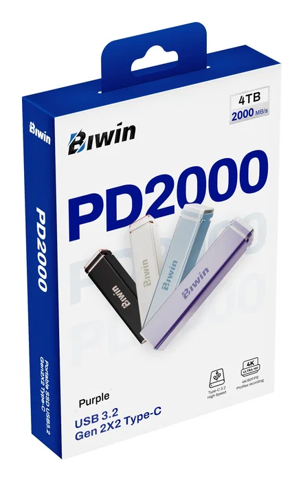 Biwin PD2000 SSD Externo 4 TB USB Tipo C USB 3.2 Gen 2x2 2000 MB/s, Color Púrpura