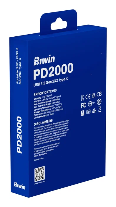 Biwin PD2000 SSD Externo 4 TB USB Tipo C USB 3.2 Gen 2x2 2000 MB/s, Color Púrpura