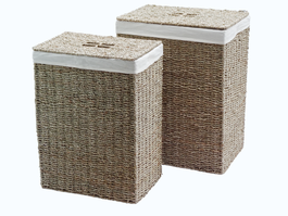 DKD Home Decor Set de 2 Cestas para la Ropa Seagrass y Algodón