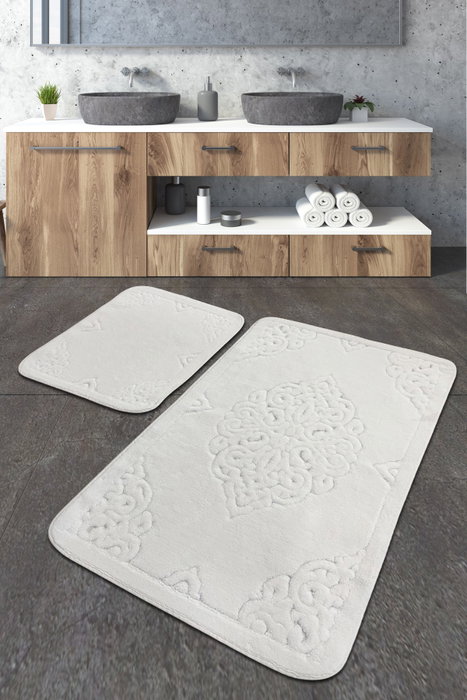 Mijölnir Ottoman - Juego de 2 alfombrillas de baño 100% algodón, antibacterianas, 1600 gr/m², 50x60cm y 60x100cm, Color Ecru