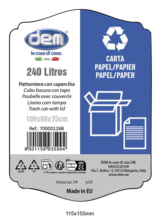 Inde Cubo Basura Con Tapa 240 Lt Negro/Azul 60 cm (Ancho) x 105 cm (Alto) x 78 cm (Largo) (2 Unidades)