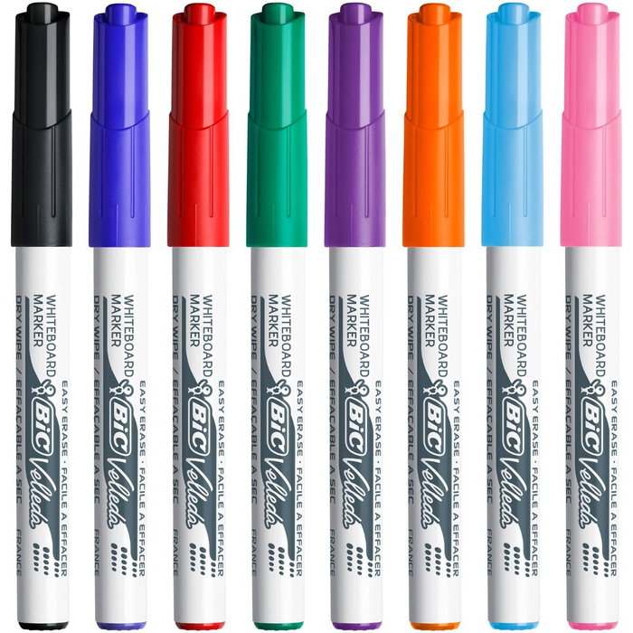 BIC Velleda 1741 Estuche de 8 Marcadores para Pizarra Blanca Surtidos con Punta Redonda
